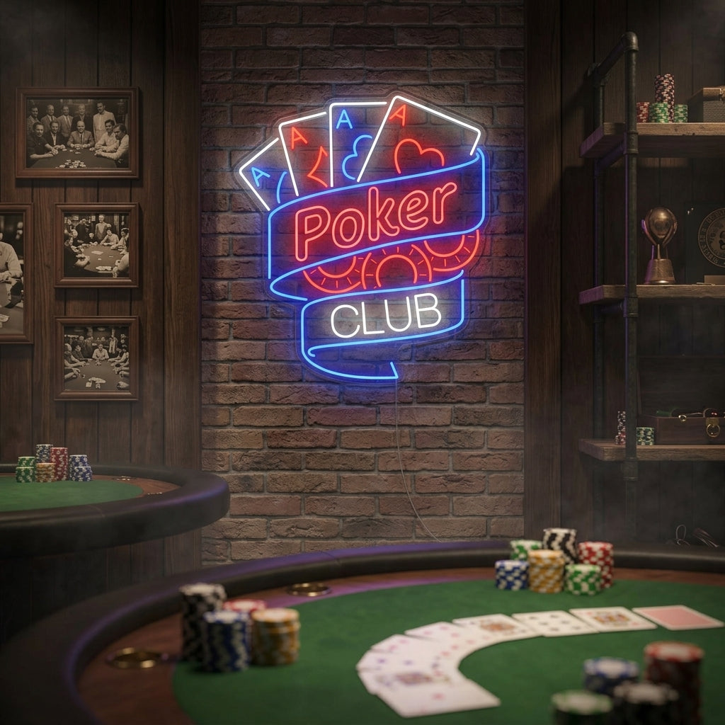 "Poker-Club" Neonschild, Kasino Leuchtreklame, Kasino Leuchtschild