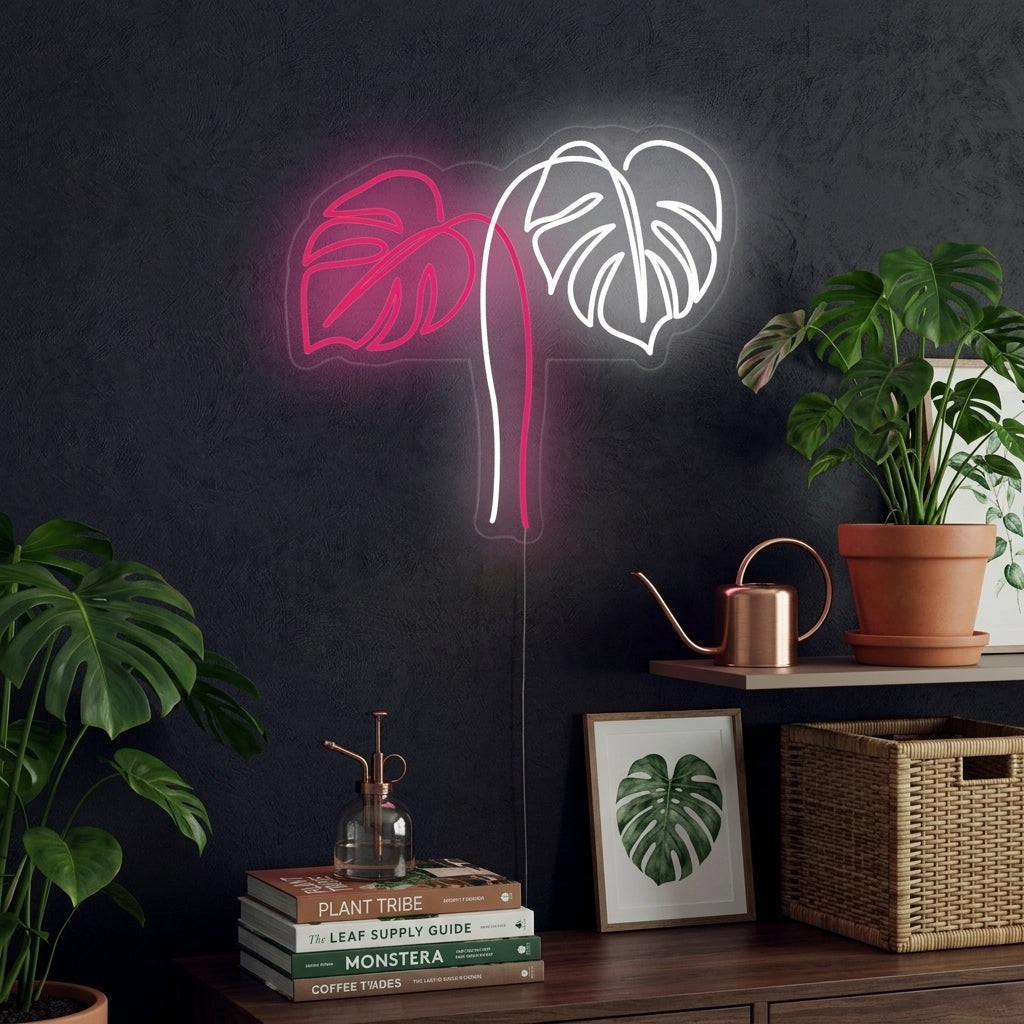 "Monstera Blätter" Neonschrift