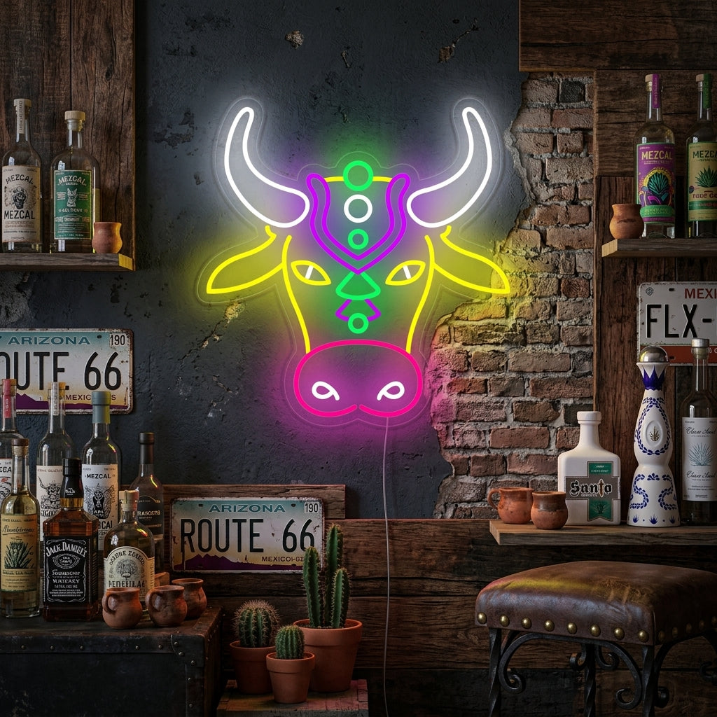 "Bunter Stier" Neonschrift