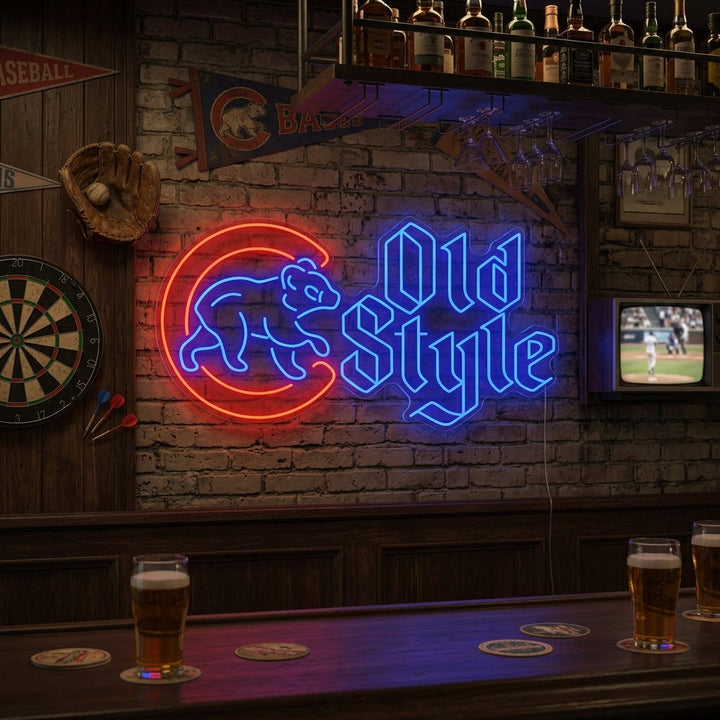 "Cubs Walking Bear Bier" Neonschild