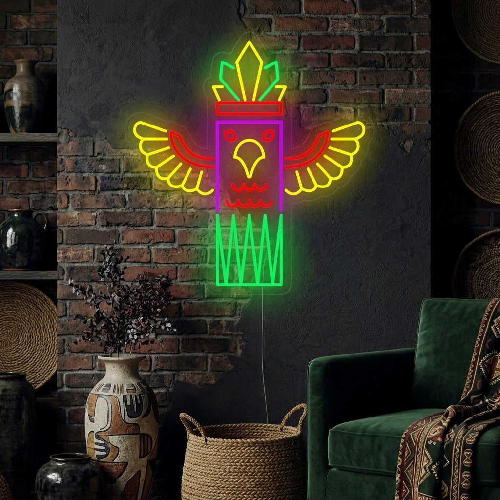 "Totempfahl Mit Vogel" Neonschrift
