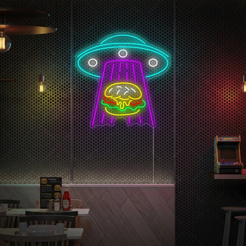 "Ufo-Entführungs-Burger" Neonschild