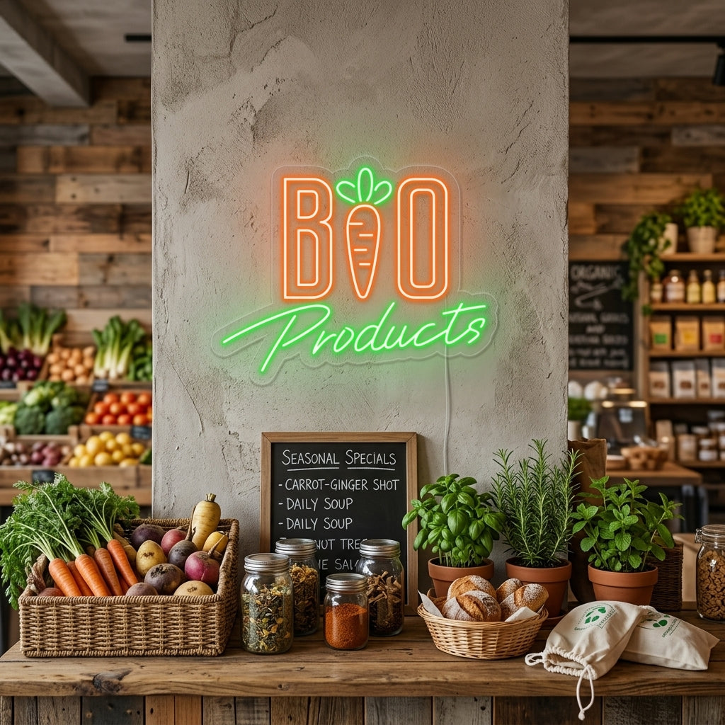 "Bio Products" Neonschrift