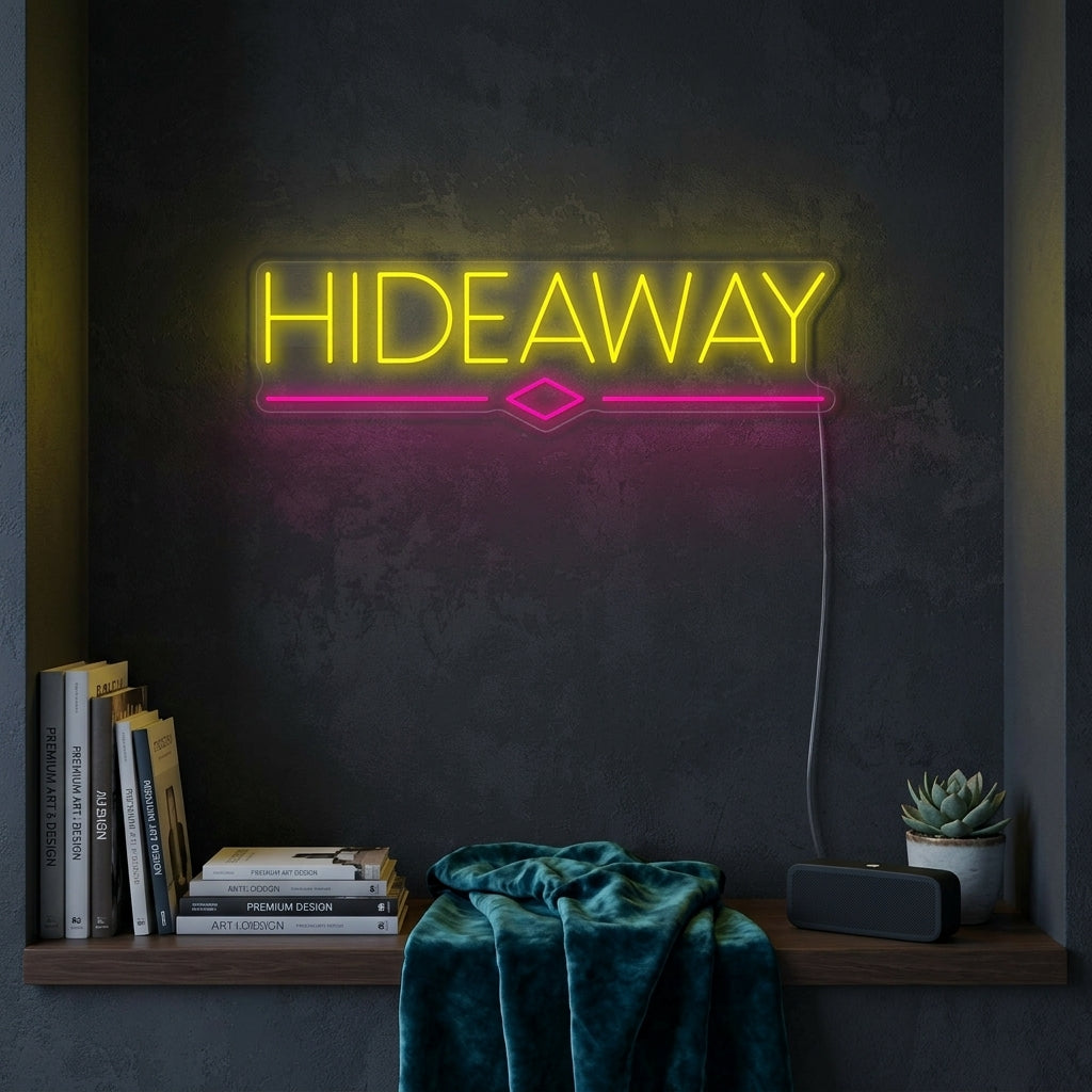 "Hideaway, Bierbarflagge" Neonschild