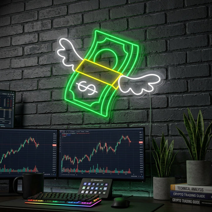 "Geld Mit Flügeln" Neonschrift