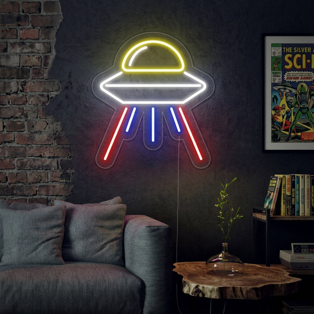 "Außerirdisches Raumschiff" Neonschrift