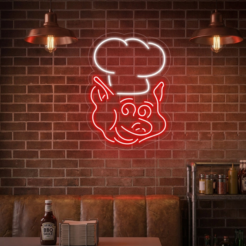 "Schwein, Koch" Neonschrift