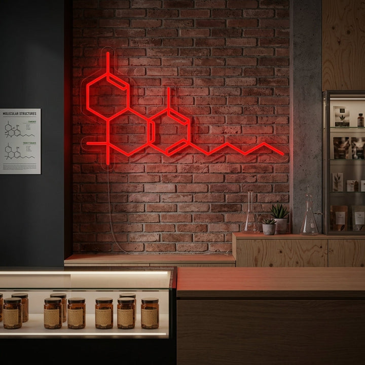"THC-Molekül In Marijuana" Neonschrift, THC Leuchtreklame, THC Leuchtschild