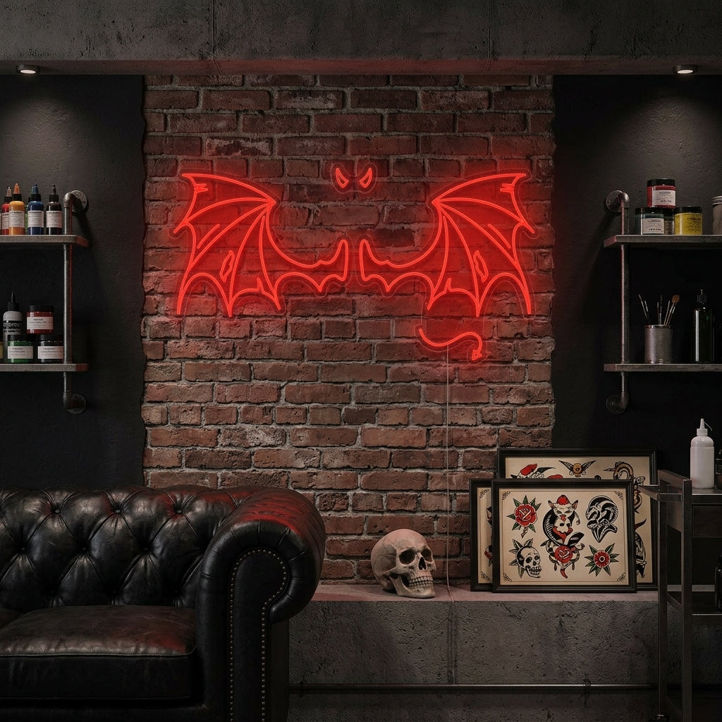 "Teufel Flügel" Neonschrift