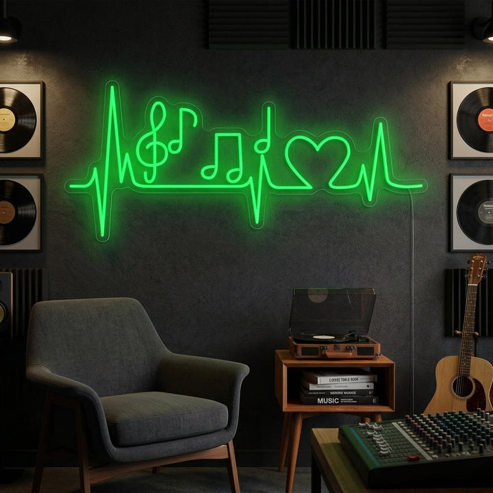 "Musiknote Und Pulsierendes Herz" Neonschrift