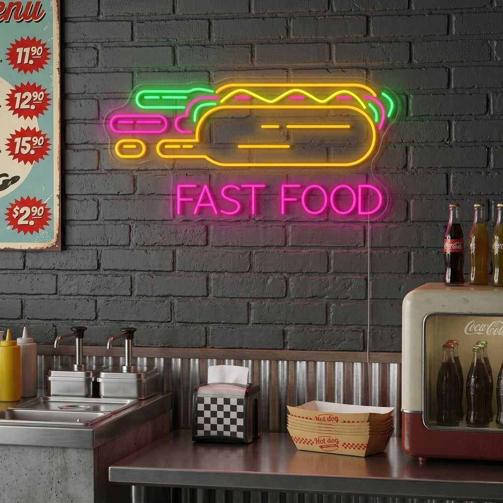 "Hot Dog Fast Food" Neonschild