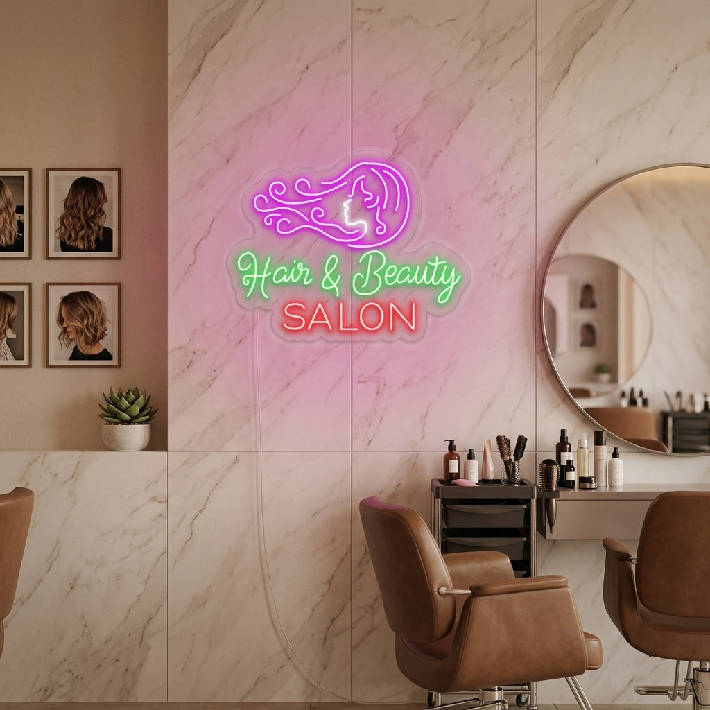"Hair Salon Hair Beauty Salon" Neonschrift