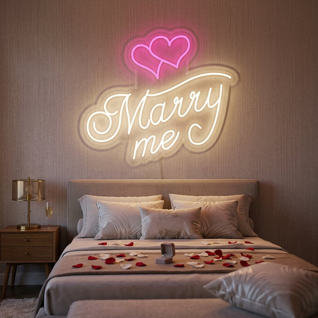 "Marry Me, Herzen" Neonschrift