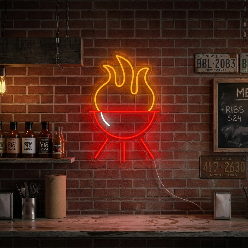 "Grillrestaurant Und Grillen" Neonschrift, BBQ Neonschild, BBQ Leuchtreklame