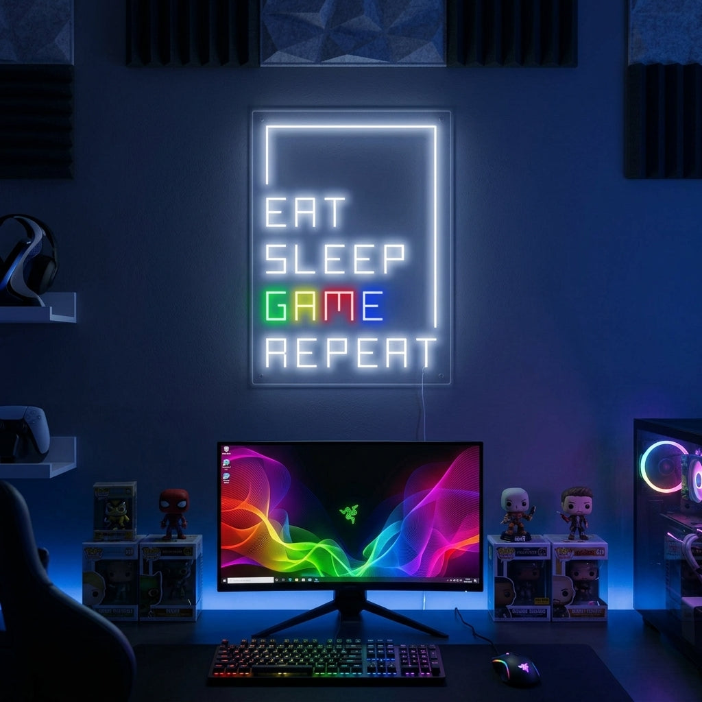 "Eat Sleep Game Repeat, Gamer-Dekor" Neonschrift