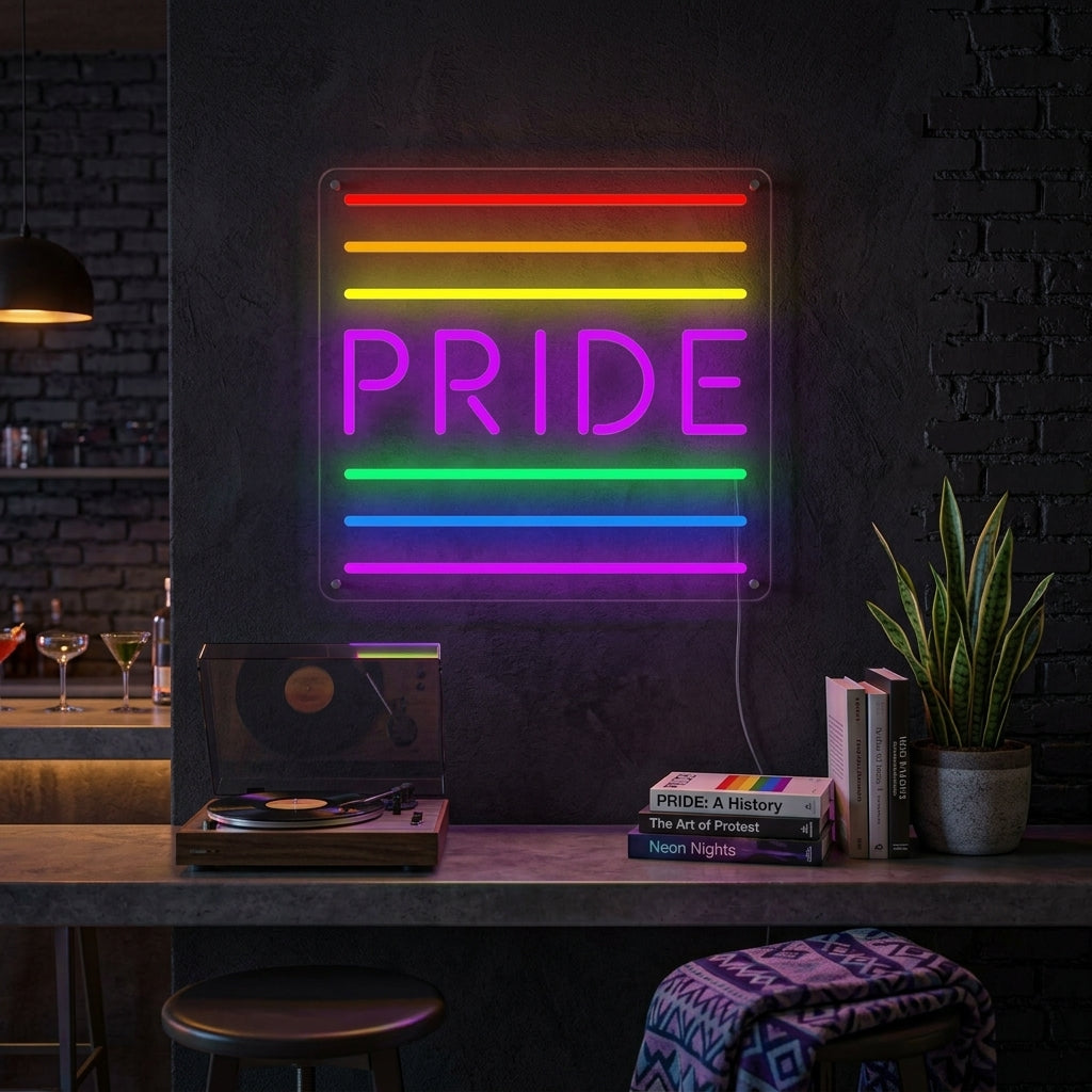 "LGBT, PRIDE, Regenbogenflagge" Neonschrift