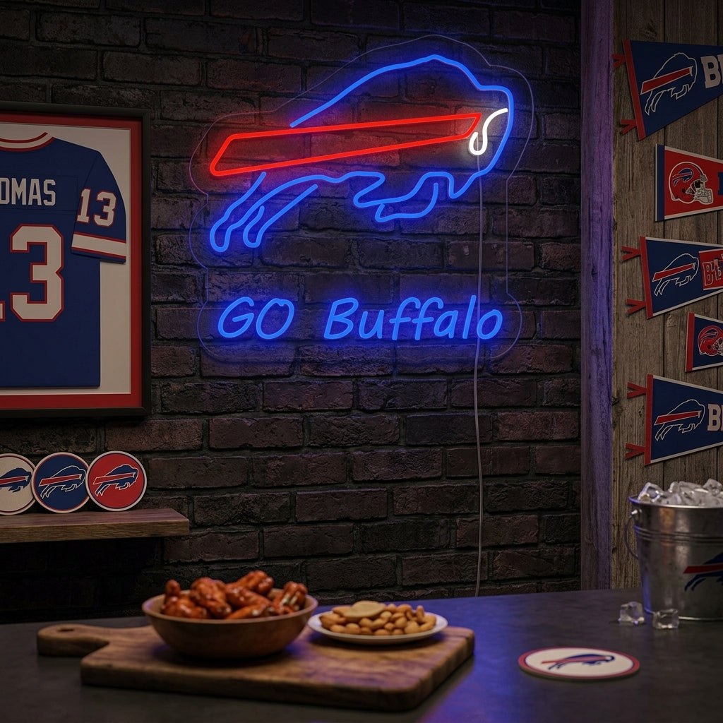 "Go Buffalo, Stier" Neonschrift