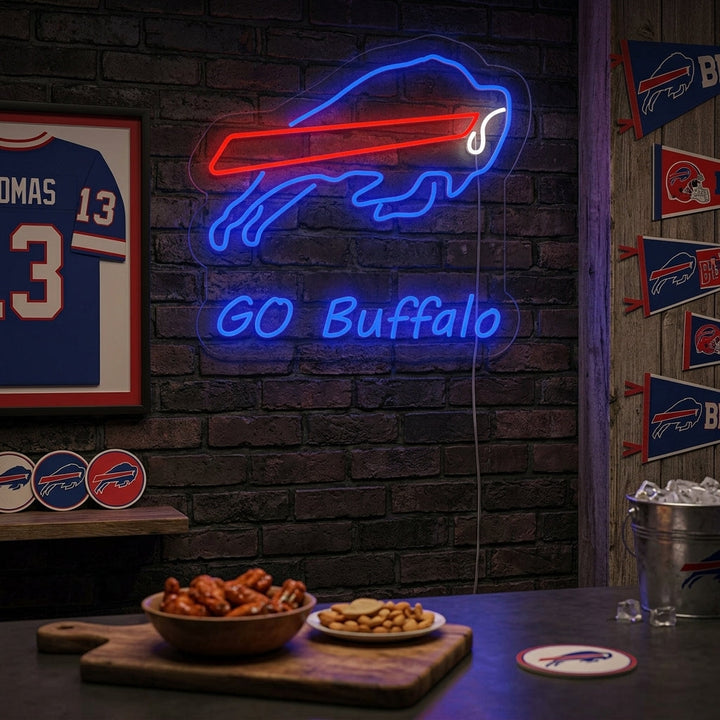 "Go Buffalo, Stier" Neonschrift