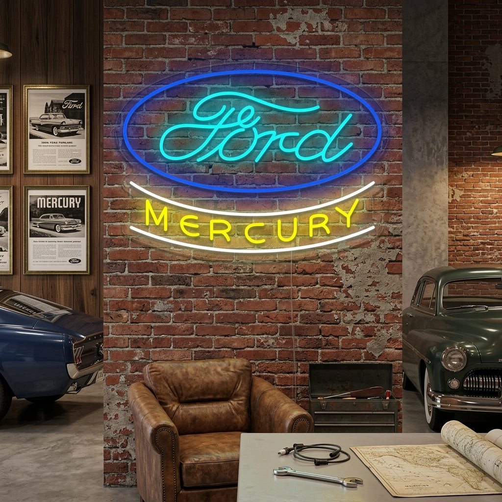 "Mercury, Auto-Logo" Neonschrift