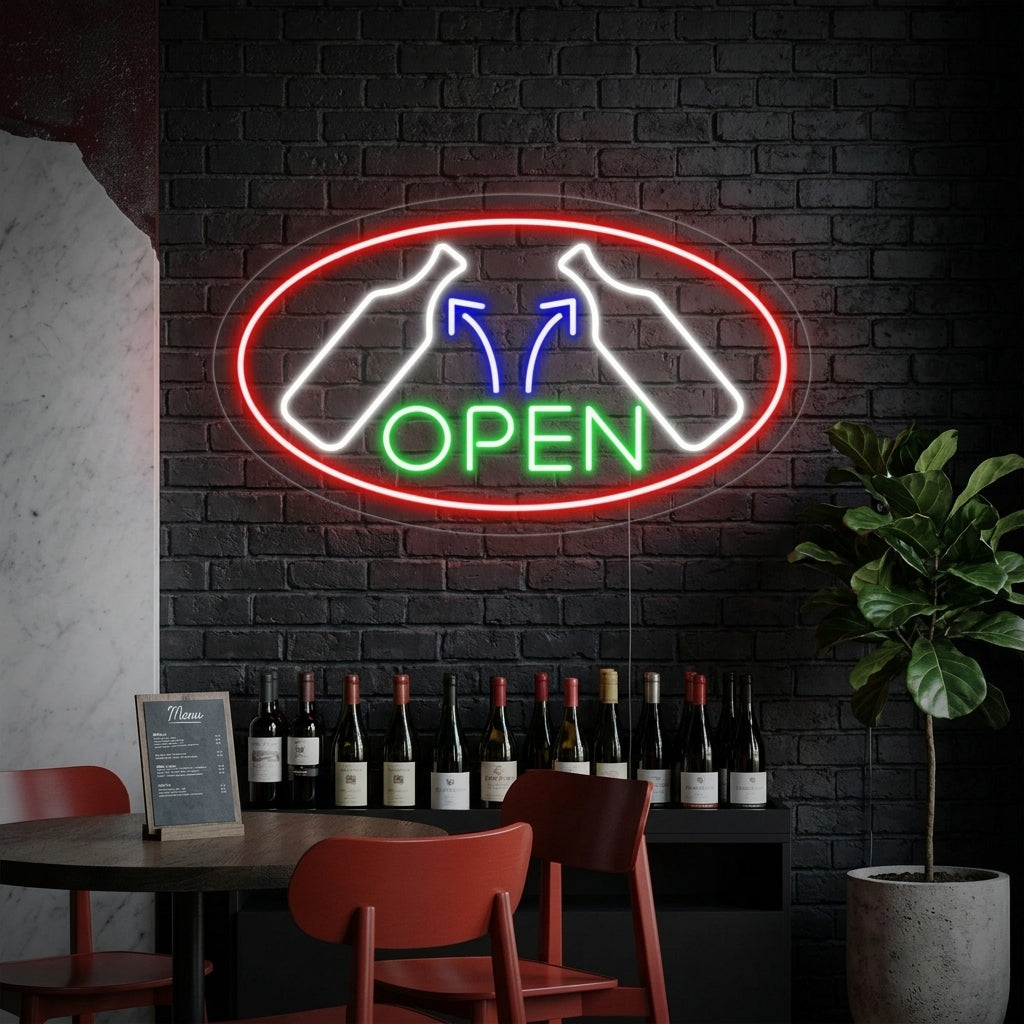 "Wine, Weinglas" Neonschrift