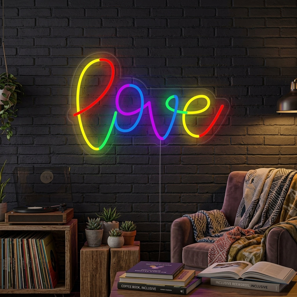 "LGBT, Regenbogen, LOVE" Neonschrift
