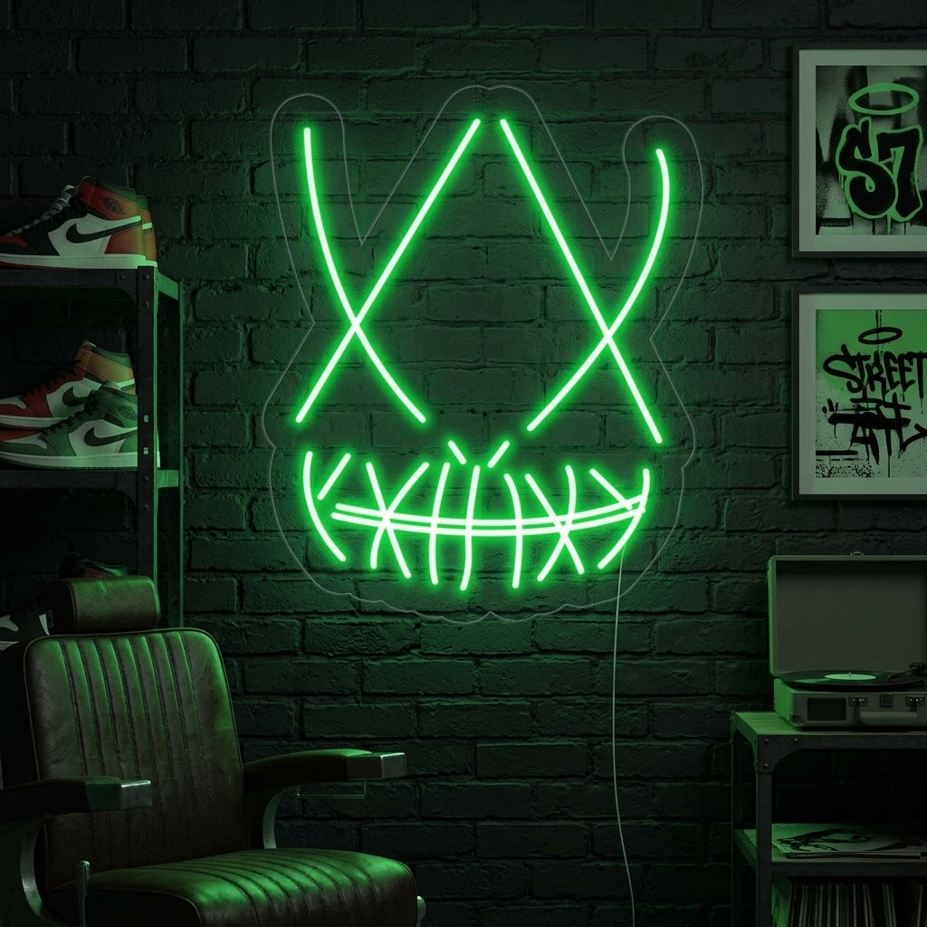 "Totenkopfmaske" Neonschrift