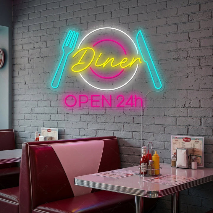 "Diner Open 24h" Neonschild, Diner Leuchtreklame