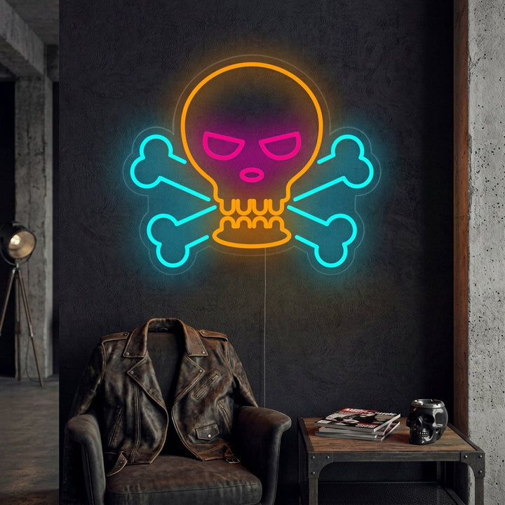 "Totenkopf Und Knochen" Neonschrift