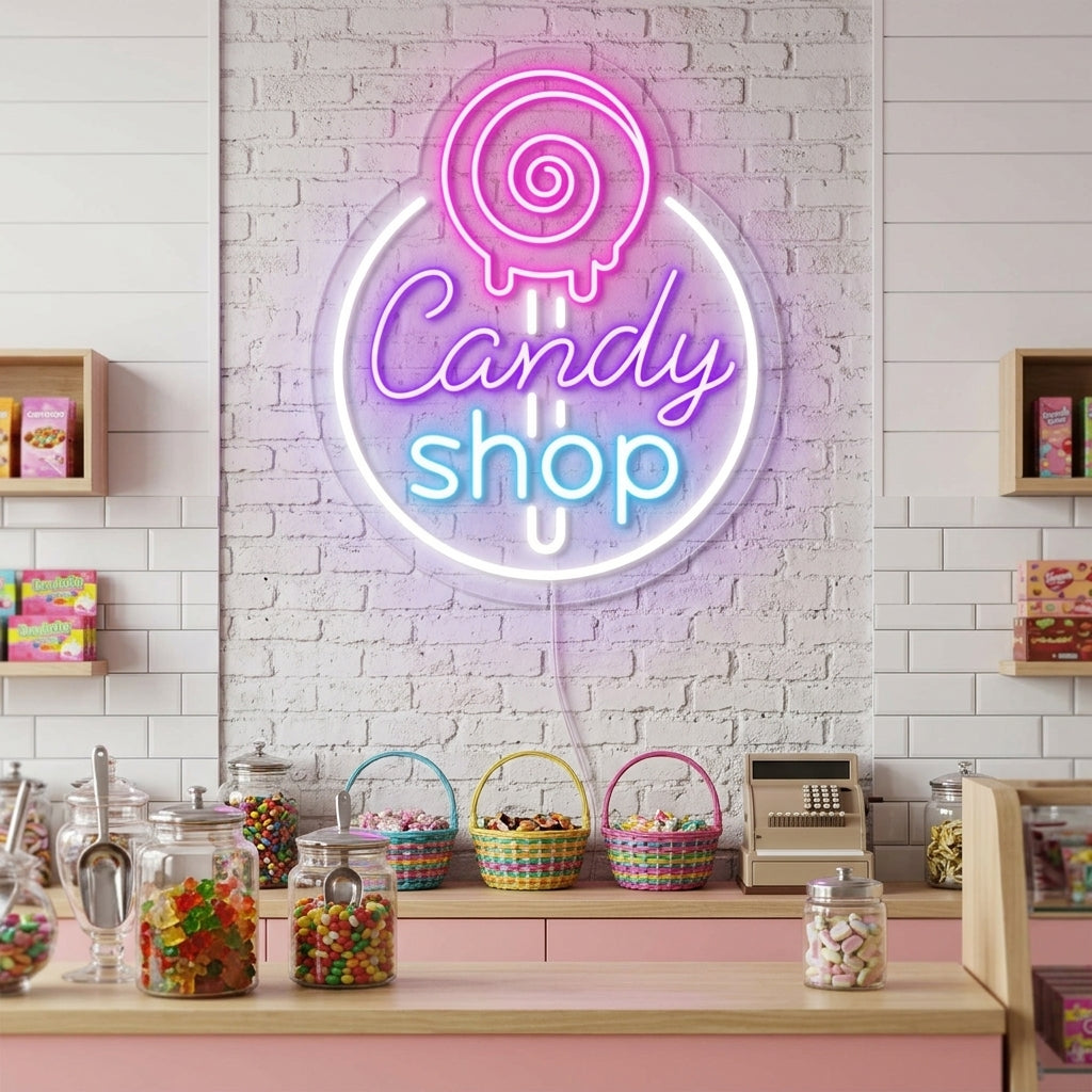"Candy Shop, Logo Von Süßwarenladen" Neonschrift