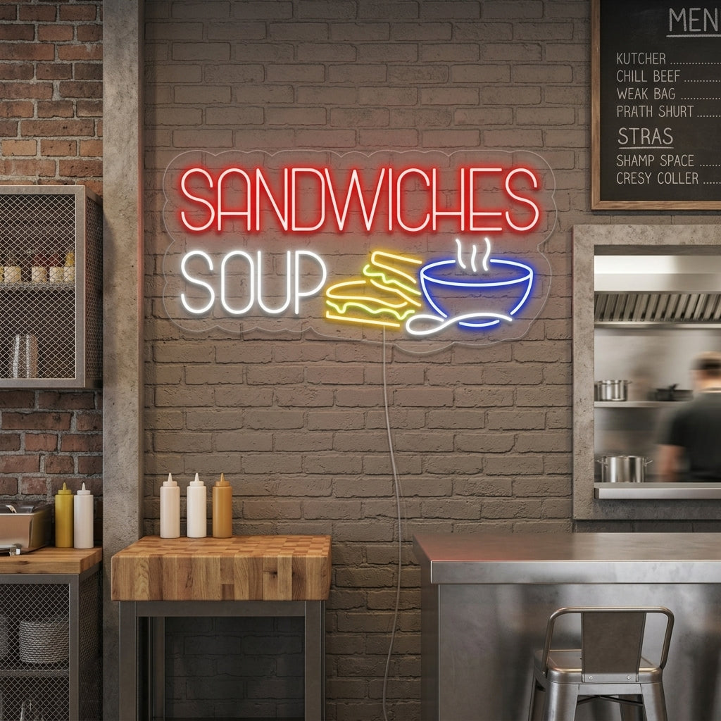 "SANDWICHES SOUP" Neonschrift