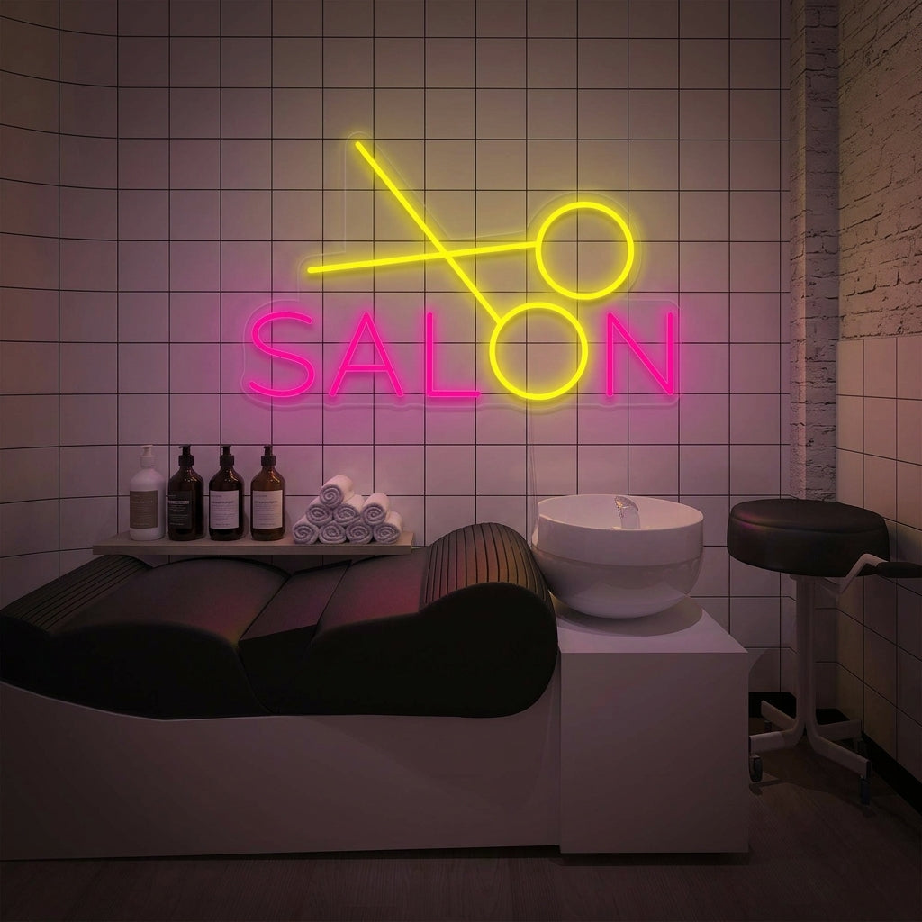 "salon, Kapsalon, Schaar" Neonschrift