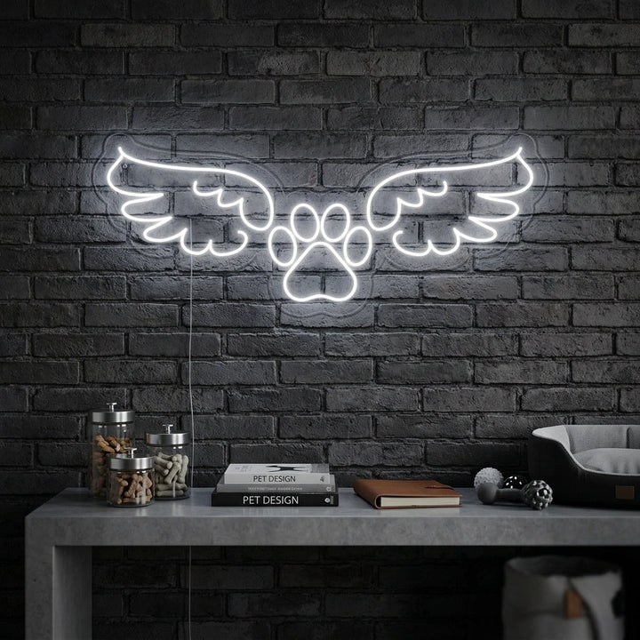 "Hundepfotenabdruck, Engelsflügel" Neonschrift