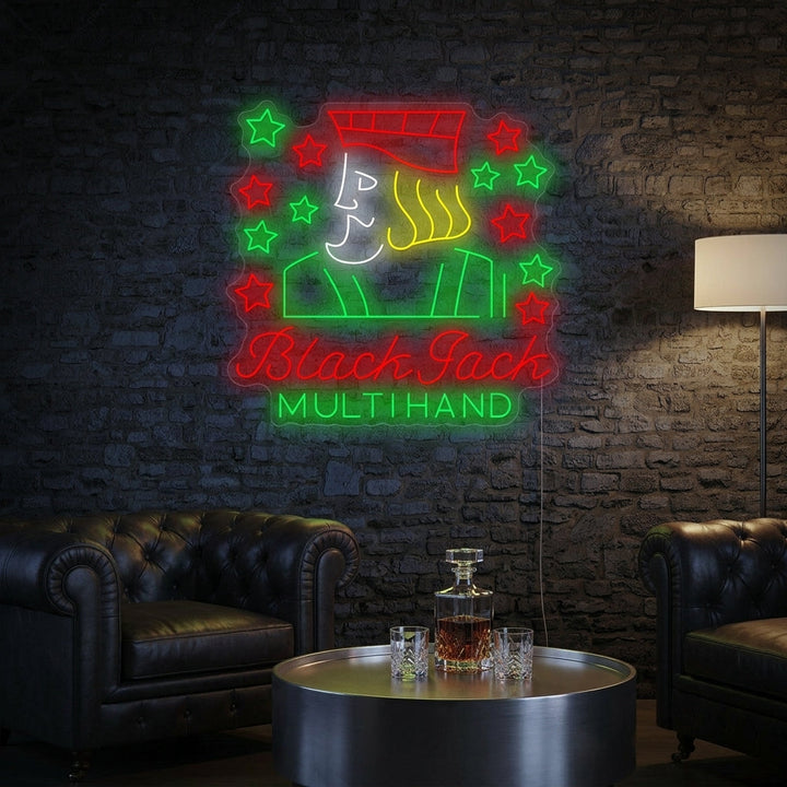 "Black Jack Multihand" Neonschild, Kasino Leuchtreklame, Kasino Leuchtschild