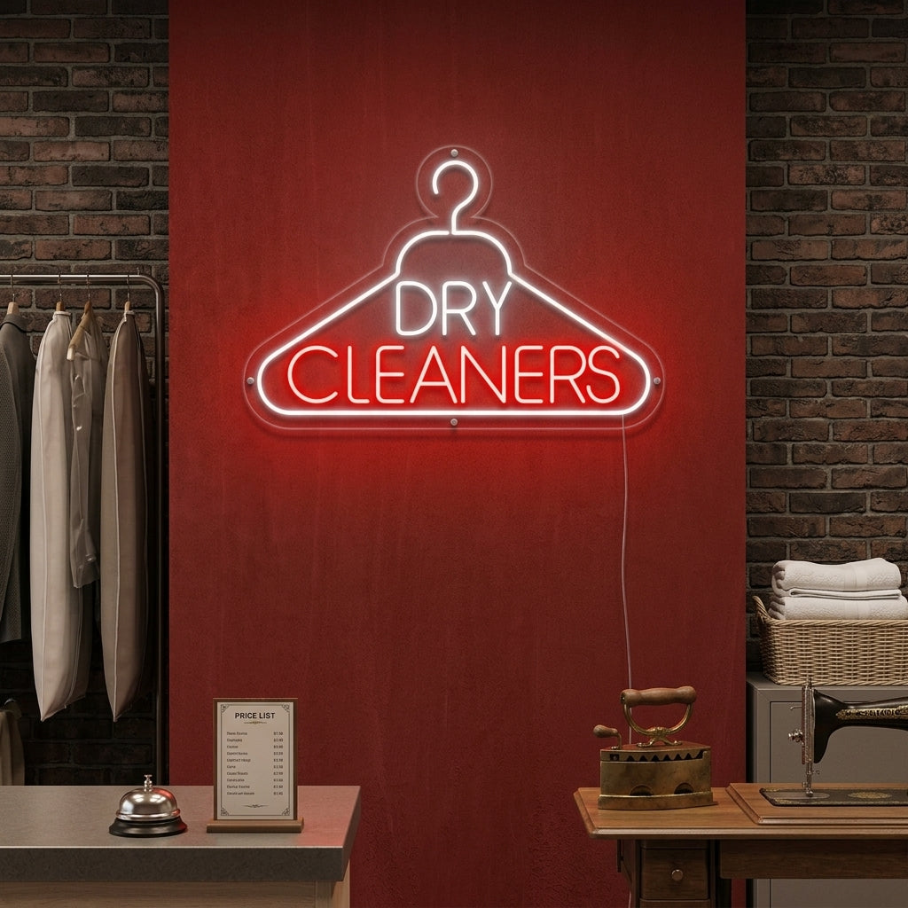 "Wäscherei, Dry Cleaners" Neonschrift