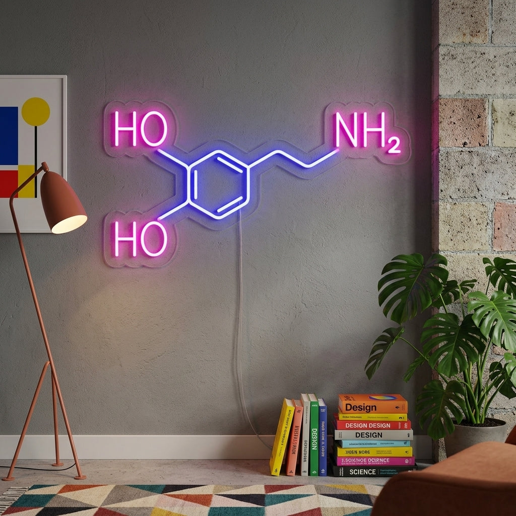 "Dopamin-Molekül" Neonschrift