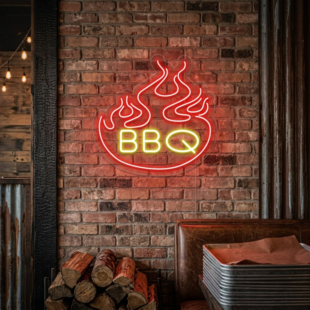 "Flammen, BBQ" Neonschrift
