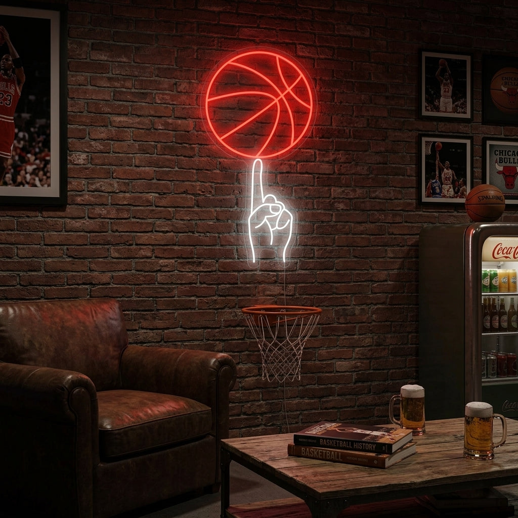 "Handschwung Basketball" Neonschild
