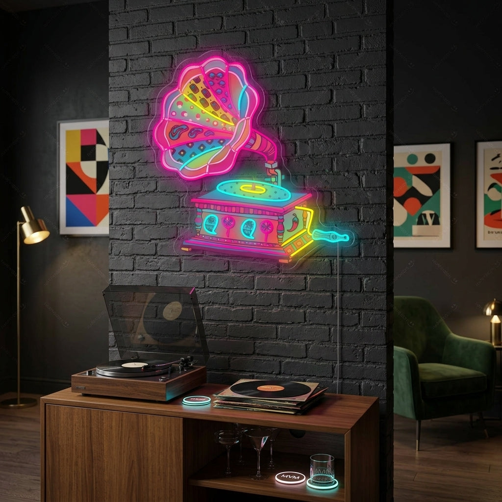 "Retro-Grammophon" Neonschild