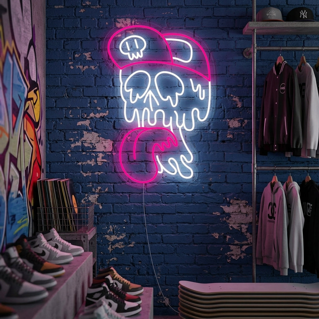 "Schädel Schmelzen" Neonschrift