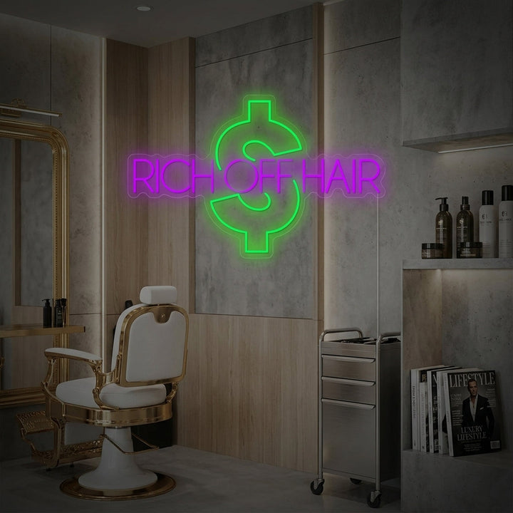 "Rich Off Hair" Neonschild, Barbershop Leuchtreklame, Barbershop Leuchtschild
