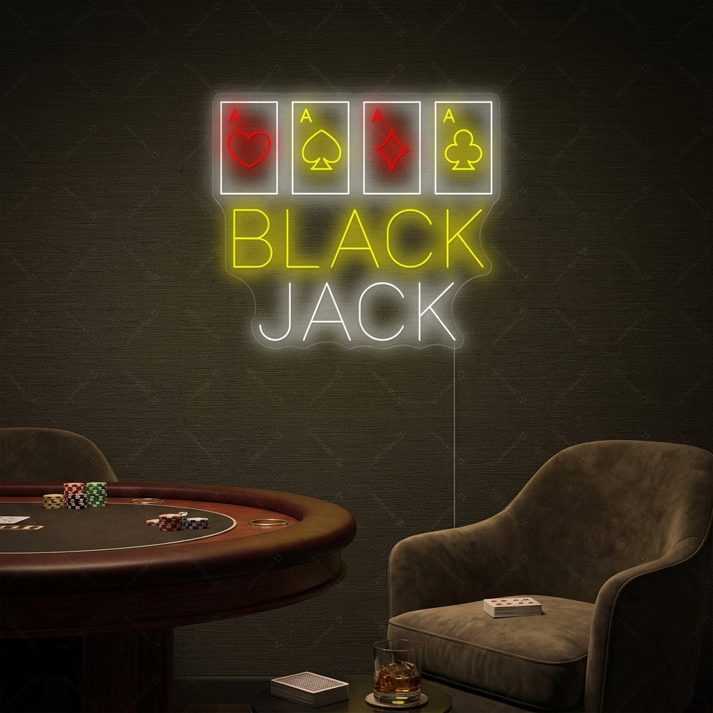"Black Jack" Neonschild, Kasino Leuchtreklame, Kasino Leuchtschild