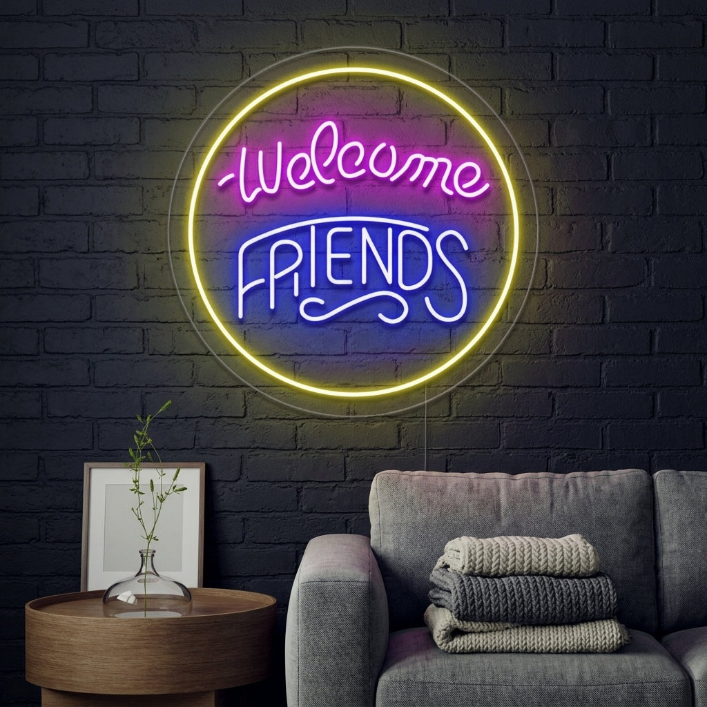 "Welcome Friends" Neonschrift