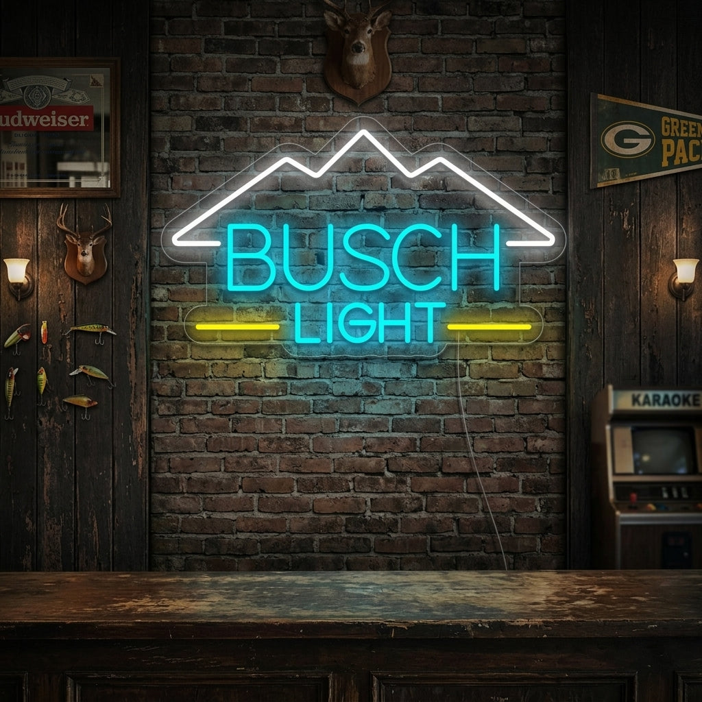 "Vintage Busch Light Bierbar" Neonschrift