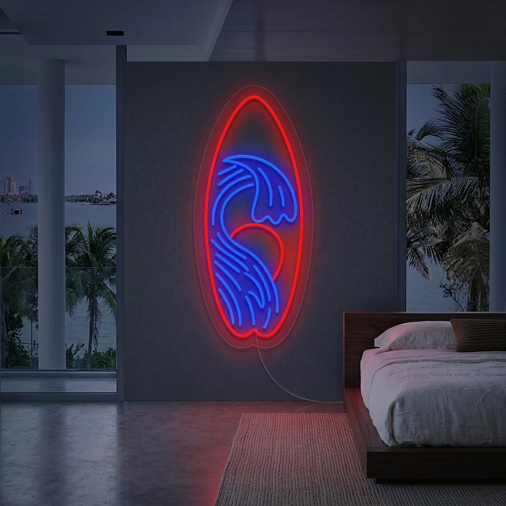 "Surfbrett Sportausrüstung" Neonschrift