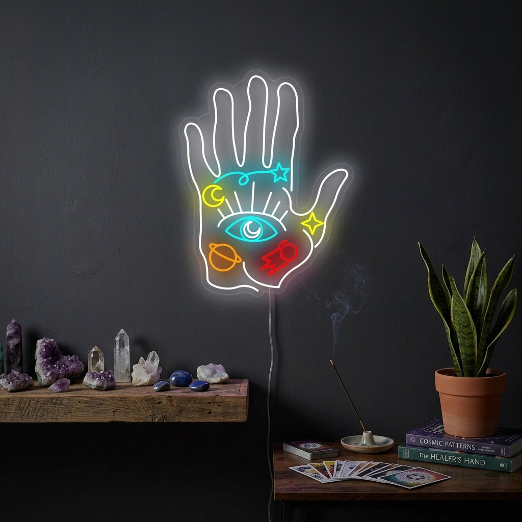 "Spirituelle Hand" Neonschrift