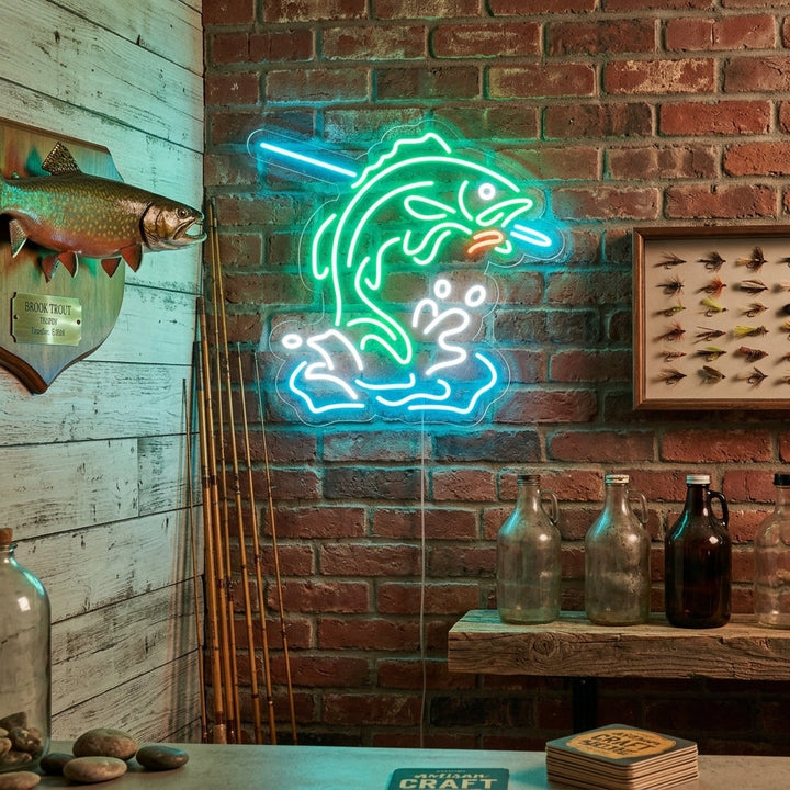 "Fisch Am Haken, Angeln" Neonschrift