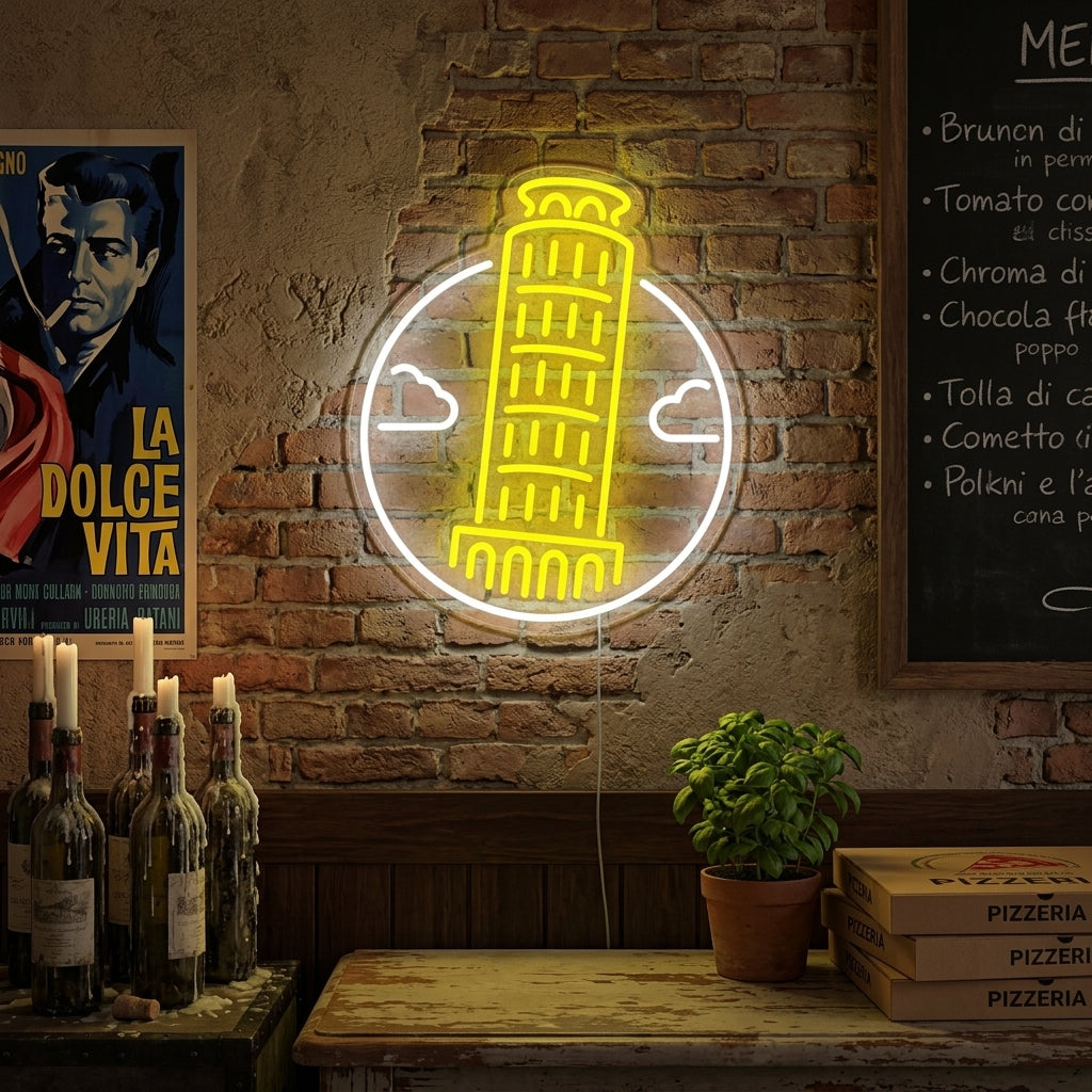 "Schiefer Turm Von Pisa In Italien" Neonschrift