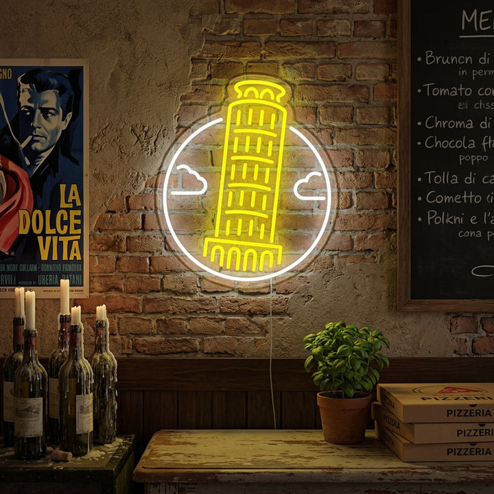"Schiefer Turm Von Pisa In Italien" Neonschrift