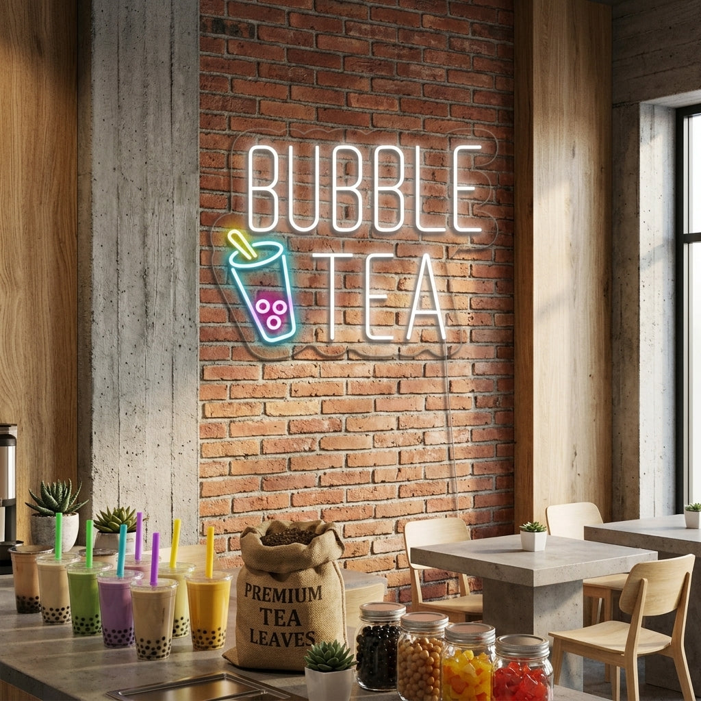 "Tasse, Bubble Tea" Neonschrift