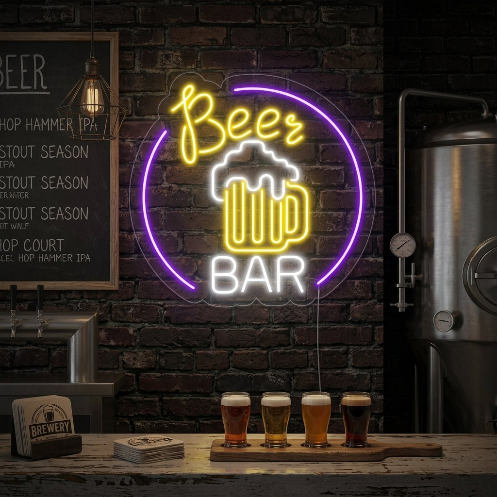 "Beer Bar, Bierkrug, Bar" Neonschrift